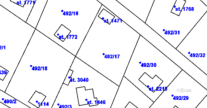 Parcela st. 492/17 v KÚ Hradištko pod Medníkem, Katastrální mapa