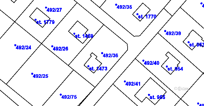 Parcela st. 492/36 v KÚ Hradištko pod Medníkem, Katastrální mapa