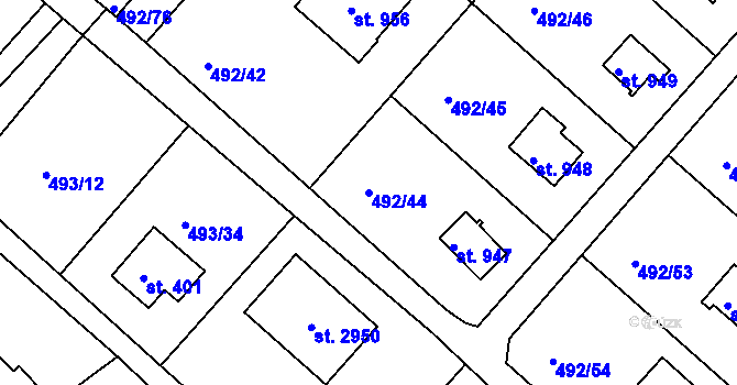 Parcela st. 492/44 v KÚ Hradištko pod Medníkem, Katastrální mapa