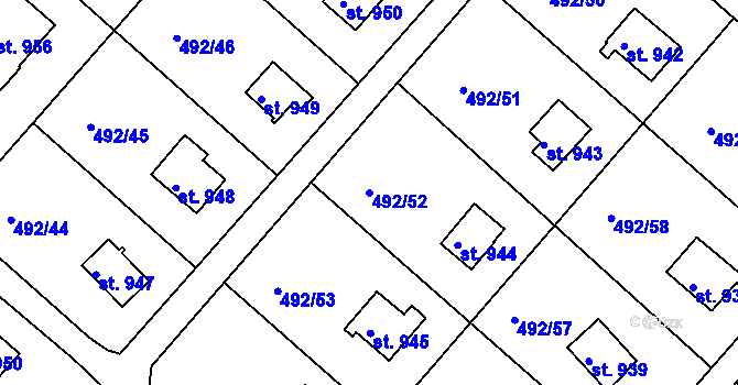 Parcela st. 492/52 v KÚ Hradištko pod Medníkem, Katastrální mapa