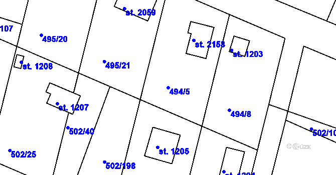 Parcela st. 494/5 v KÚ Hradištko pod Medníkem, Katastrální mapa
