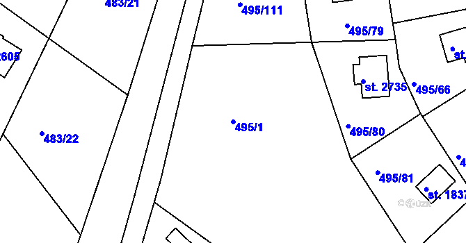 Parcela st. 495/1 v KÚ Hradištko pod Medníkem, Katastrální mapa