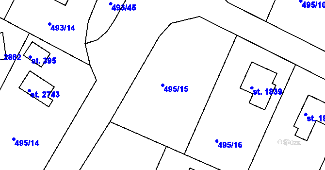 Parcela st. 495/15 v KÚ Hradištko pod Medníkem, Katastrální mapa