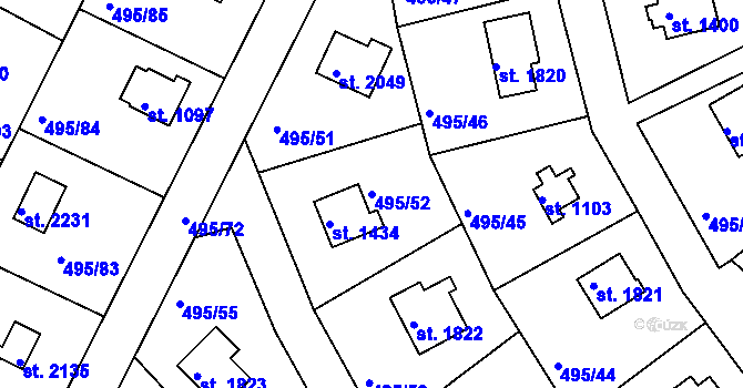 Parcela st. 495/52 v KÚ Hradištko pod Medníkem, Katastrální mapa