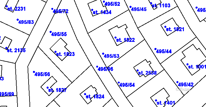Parcela st. 495/53 v KÚ Hradištko pod Medníkem, Katastrální mapa