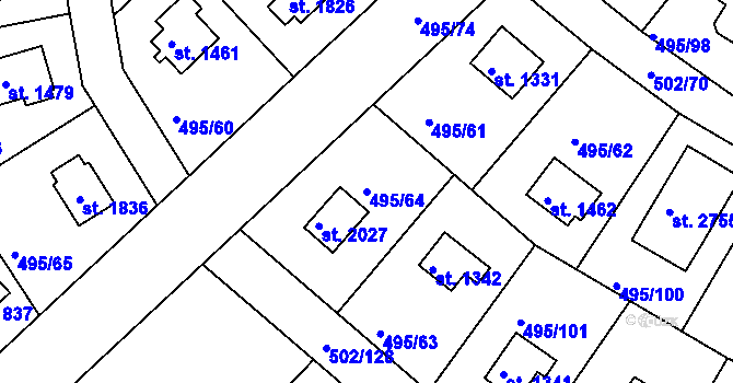 Parcela st. 495/64 v KÚ Hradištko pod Medníkem, Katastrální mapa