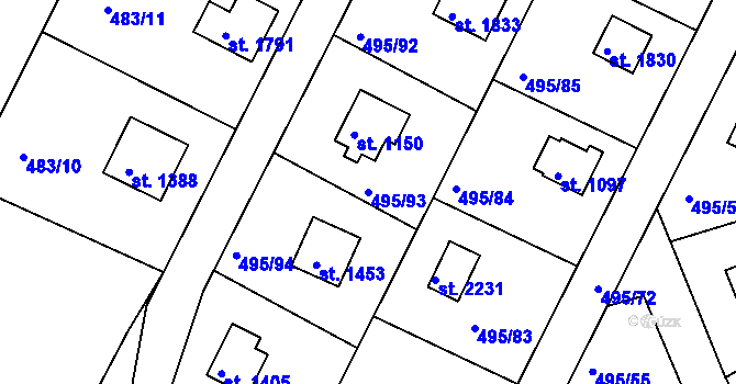 Parcela st. 495/93 v KÚ Hradištko pod Medníkem, Katastrální mapa
