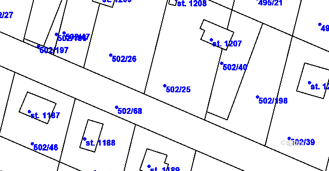 Parcela st. 502/25 v KÚ Hradištko pod Medníkem, Katastrální mapa