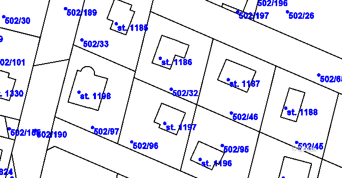 Parcela st. 502/32 v KÚ Hradištko pod Medníkem, Katastrální mapa