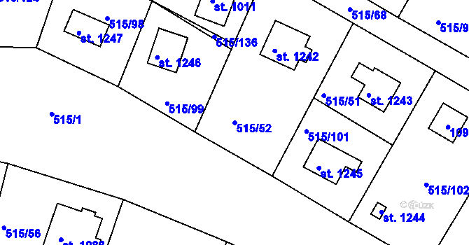 Parcela st. 515/52 v KÚ Hradištko pod Medníkem, Katastrální mapa