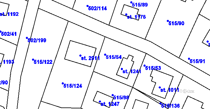 Parcela st. 515/54 v KÚ Hradištko pod Medníkem, Katastrální mapa