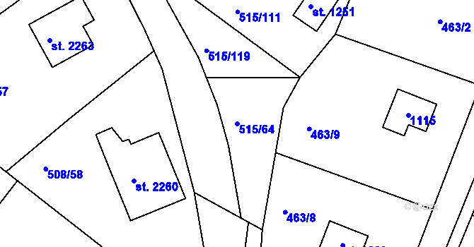 Parcela st. 515/64 v KÚ Hradištko pod Medníkem, Katastrální mapa
