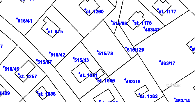 Parcela st. 515/78 v KÚ Hradištko pod Medníkem, Katastrální mapa