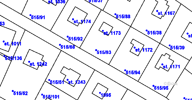 Parcela st. 515/93 v KÚ Hradištko pod Medníkem, Katastrální mapa