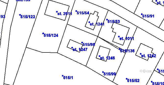 Parcela st. 515/98 v KÚ Hradištko pod Medníkem, Katastrální mapa
