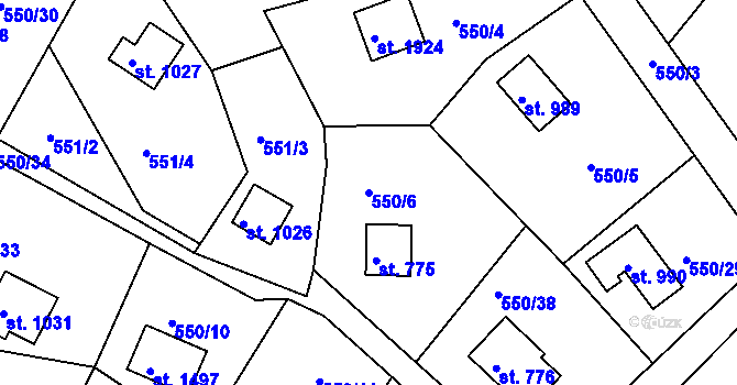 Parcela st. 550/6 v KÚ Hradištko pod Medníkem, Katastrální mapa