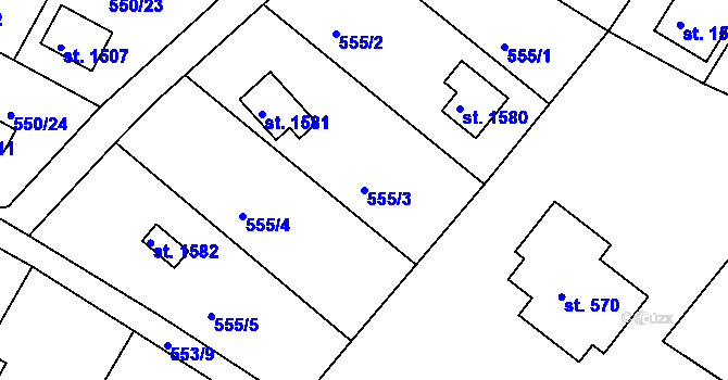 Parcela st. 555/3 v KÚ Hradištko pod Medníkem, Katastrální mapa