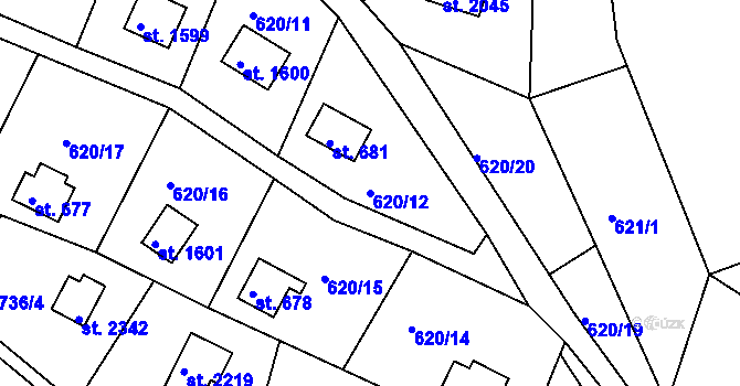 Parcela st. 620/12 v KÚ Hradištko pod Medníkem, Katastrální mapa