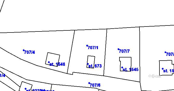 Parcela st. 707/1 v KÚ Hradištko pod Medníkem, Katastrální mapa