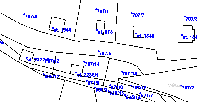 Parcela st. 707/6 v KÚ Hradištko pod Medníkem, Katastrální mapa