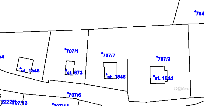 Parcela st. 707/7 v KÚ Hradištko pod Medníkem, Katastrální mapa