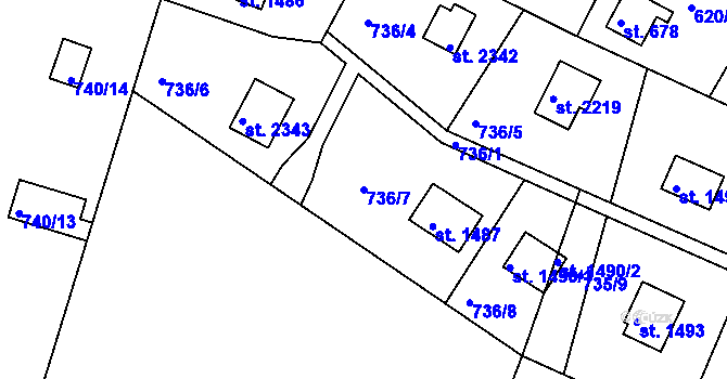 Parcela st. 736/7 v KÚ Hradištko pod Medníkem, Katastrální mapa