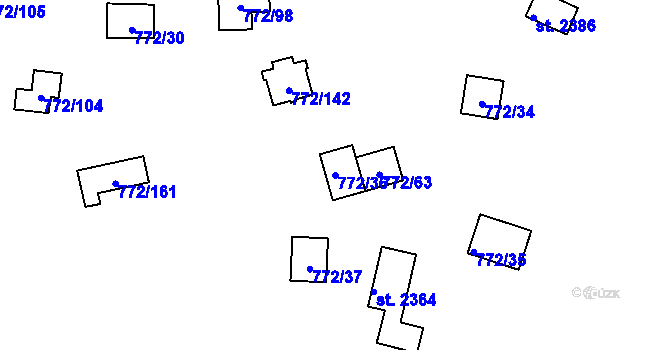 Parcela st. 772/36 v KÚ Hradištko pod Medníkem, Katastrální mapa
