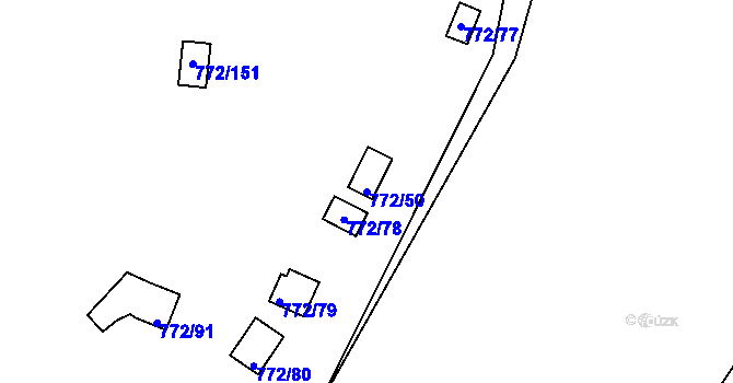 Parcela st. 772/50 v KÚ Hradištko pod Medníkem, Katastrální mapa