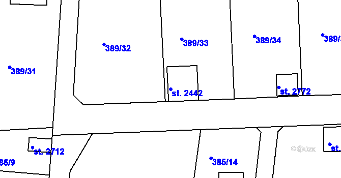 Parcela st. 2442 v KÚ Hradištko pod Medníkem, Katastrální mapa