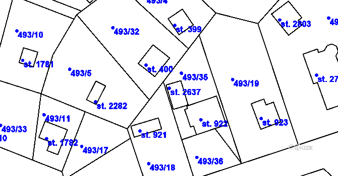 Parcela st. 2637 v KÚ Hradištko pod Medníkem, Katastrální mapa