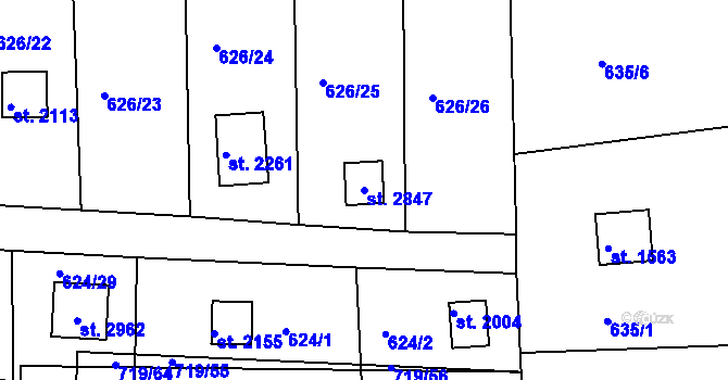 Parcela st. 2847 v KÚ Hradištko pod Medníkem, Katastrální mapa
