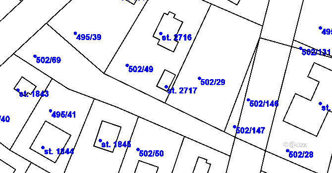 Parcela st. 2717 v KÚ Hradištko pod Medníkem, Katastrální mapa