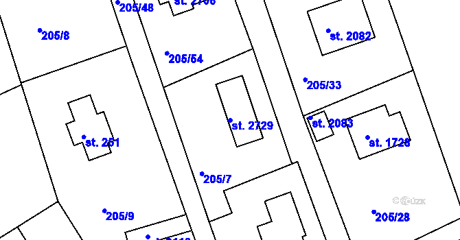 Parcela st. 2729 v KÚ Hradištko pod Medníkem, Katastrální mapa
