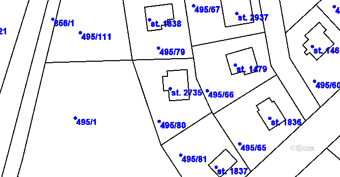 Parcela st. 2735 v KÚ Hradištko pod Medníkem, Katastrální mapa