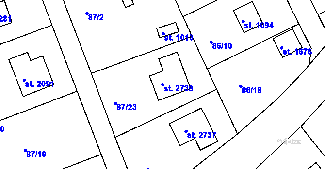 Parcela st. 2738 v KÚ Hradištko pod Medníkem, Katastrální mapa