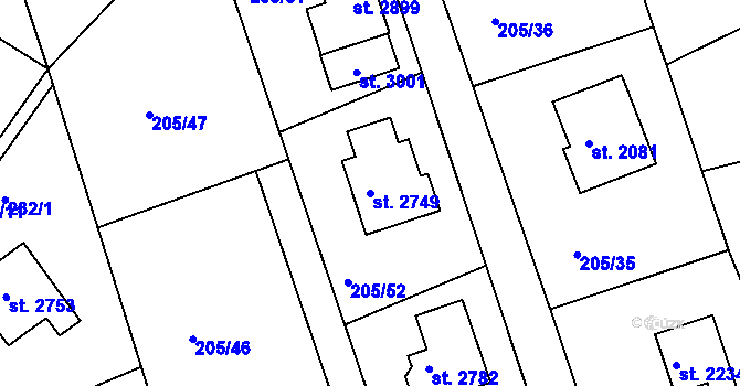Parcela st. 2749 v KÚ Hradištko pod Medníkem, Katastrální mapa