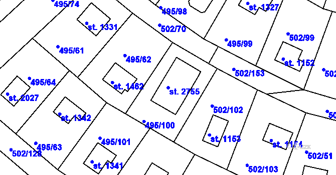 Parcela st. 2755 v KÚ Hradištko pod Medníkem, Katastrální mapa