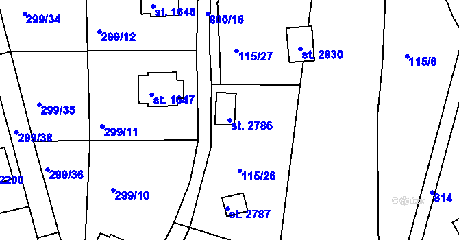 Parcela st. 2786 v KÚ Hradištko pod Medníkem, Katastrální mapa