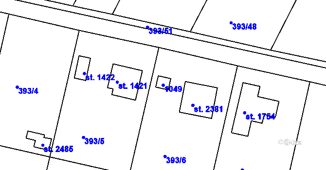 Parcela st. 1049 v KÚ Hradištko pod Medníkem, Katastrální mapa