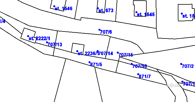 Parcela st. 707/14 v KÚ Hradištko pod Medníkem, Katastrální mapa