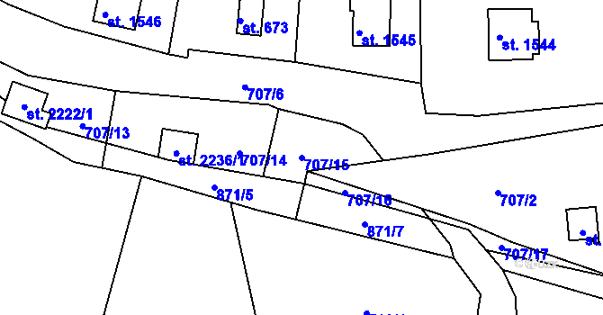 Parcela st. 707/15 v KÚ Hradištko pod Medníkem, Katastrální mapa