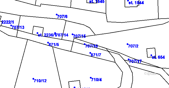 Parcela st. 707/16 v KÚ Hradištko pod Medníkem, Katastrální mapa