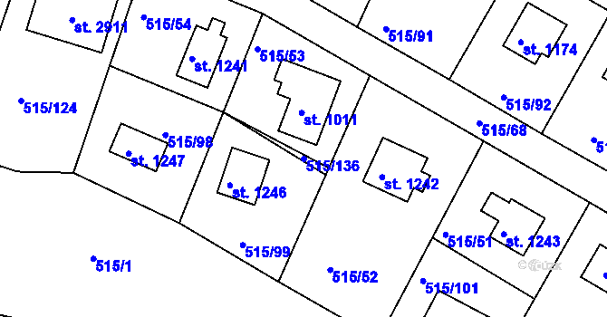 Parcela st. 515/136 v KÚ Hradištko pod Medníkem, Katastrální mapa