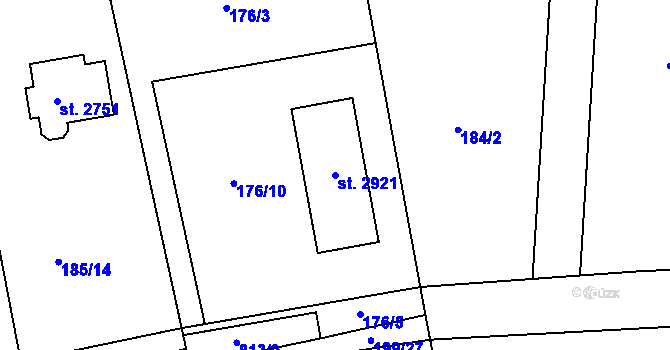 Parcela st. 2921 v KÚ Hradištko pod Medníkem, Katastrální mapa