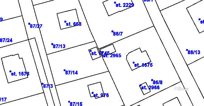 Parcela st. 2965 v KÚ Hradištko pod Medníkem, Katastrální mapa