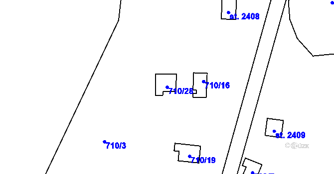 Parcela st. 710/28 v KÚ Hradištko pod Medníkem, Katastrální mapa