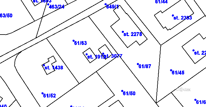 Parcela st. 3077 v KÚ Hradištko pod Medníkem, Katastrální mapa