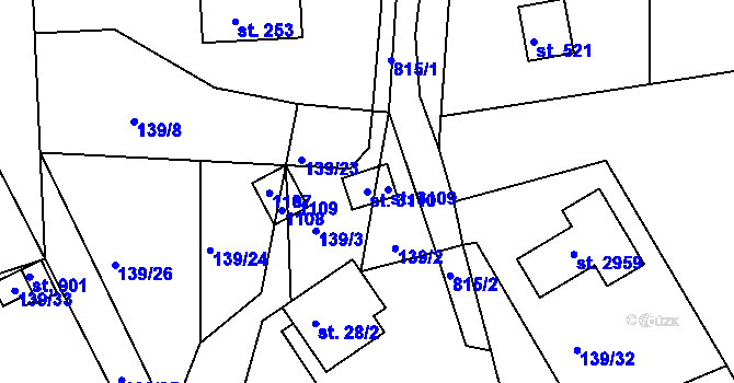 Parcela st. 3110 v KÚ Hradištko pod Medníkem, Katastrální mapa