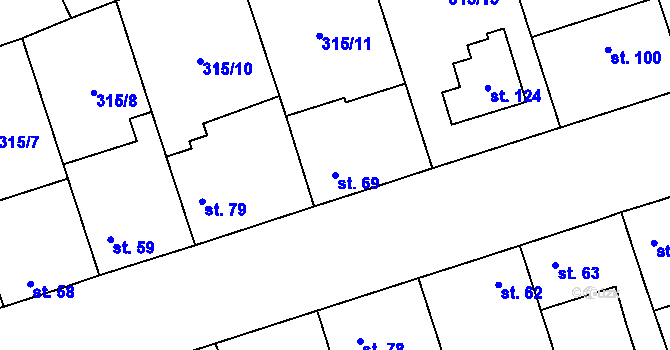 Parcela st. 69 v KÚ Hradišťko I, Katastrální mapa