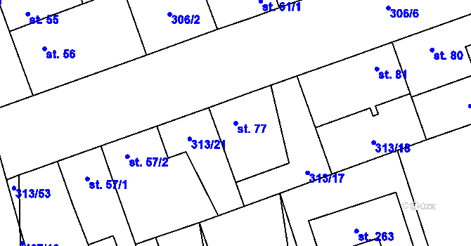 Parcela st. 77 v KÚ Hradišťko I, Katastrální mapa